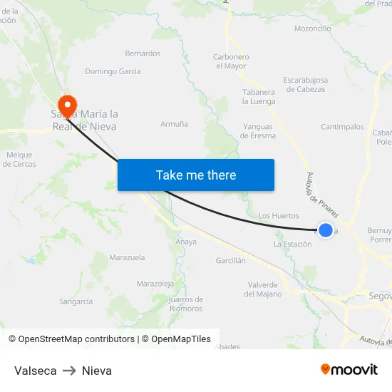 Valseca to Nieva map