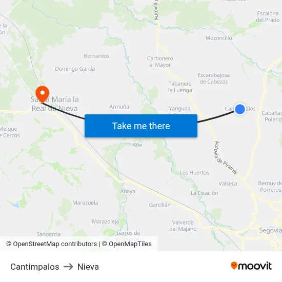 Cantimpalos to Nieva map