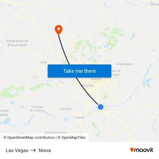 Las Vegas to Nieva map