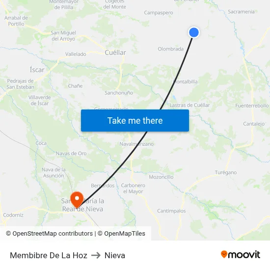 Membibre De La Hoz to Nieva map