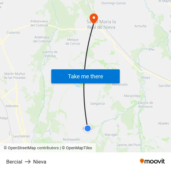 Bercial to Nieva map