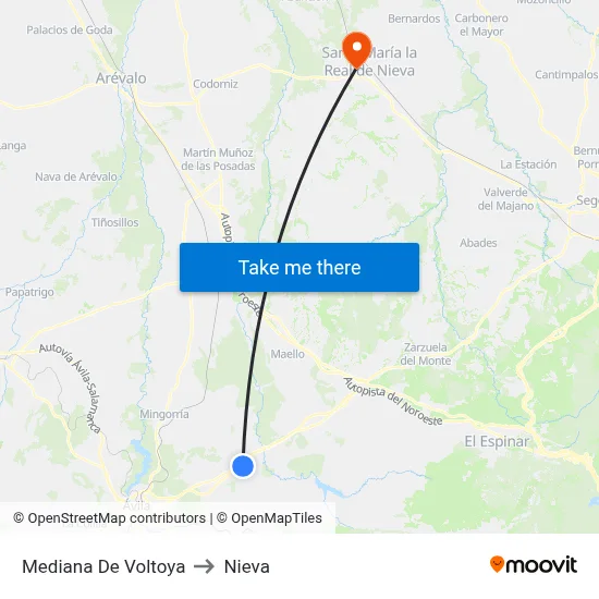 Mediana De Voltoya to Nieva map