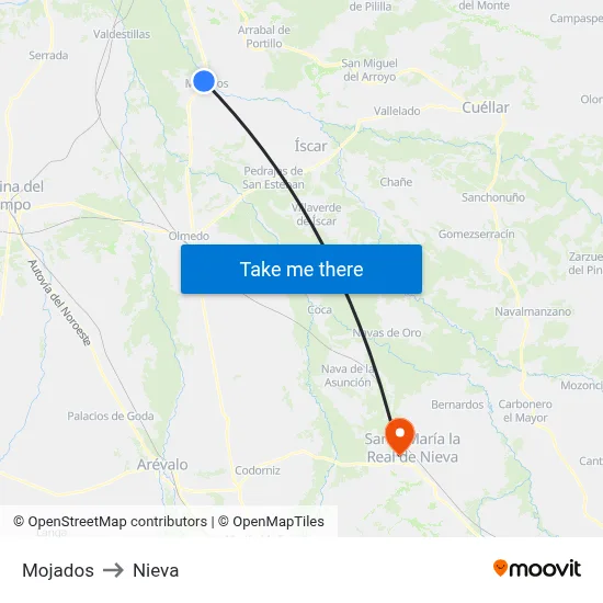 Mojados to Nieva map