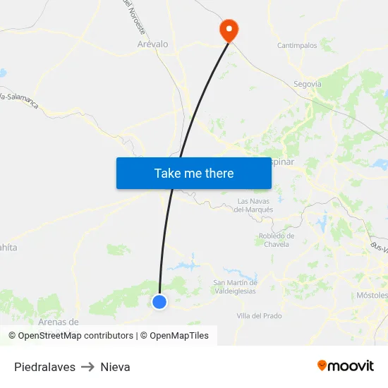 Piedralaves to Nieva map