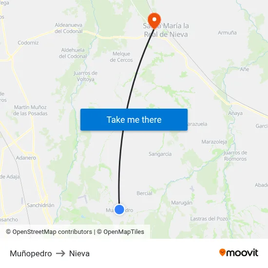 Muñopedro to Nieva map