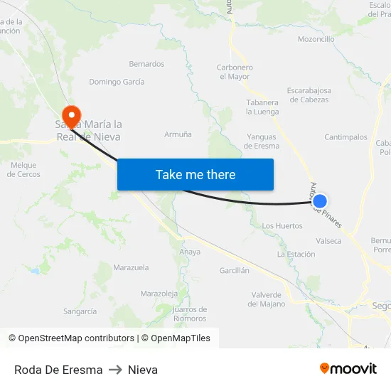 Roda De Eresma to Nieva map