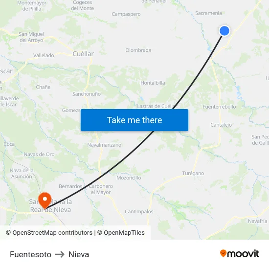 Fuentesoto to Nieva map