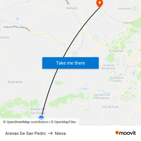 Arenas De San Pedro to Nieva map