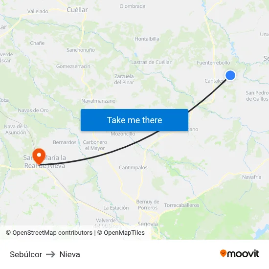Sebúlcor to Nieva map