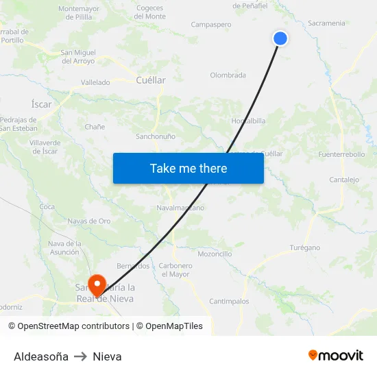 Aldeasoña to Nieva map