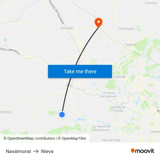Navalmoral to Nieva map