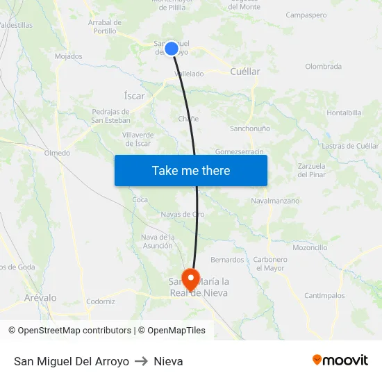 San Miguel Del Arroyo to Nieva map