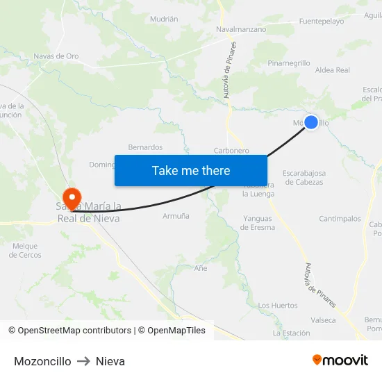 Mozoncillo to Nieva map