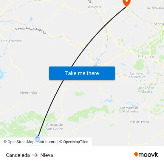 Candeleda to Nieva map