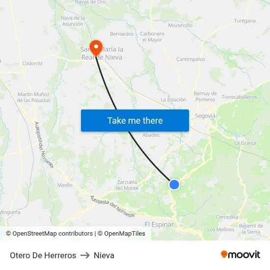 Otero De Herreros to Nieva map