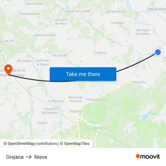 Orejana to Nieva map