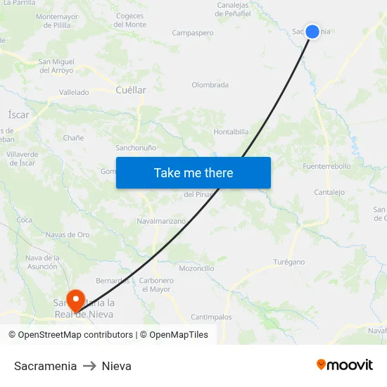 Sacramenia to Nieva map