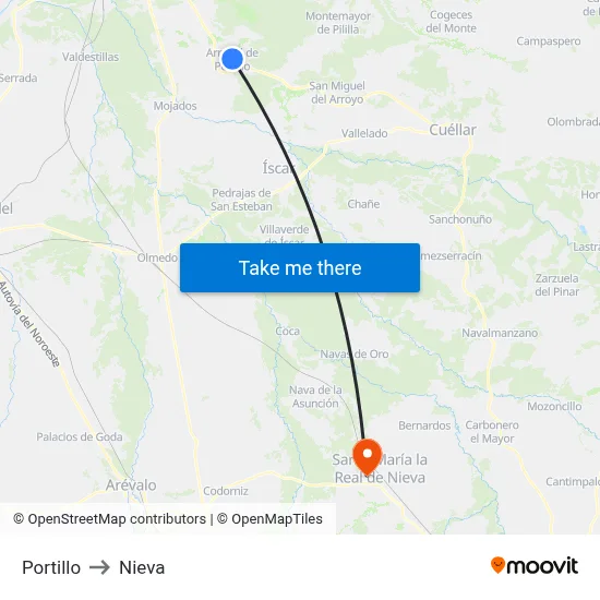 Portillo to Nieva map