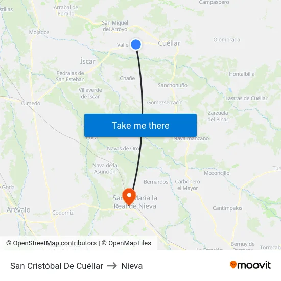 San Cristóbal De Cuéllar to Nieva map