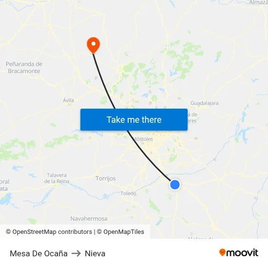 Mesa De Ocaña to Nieva map