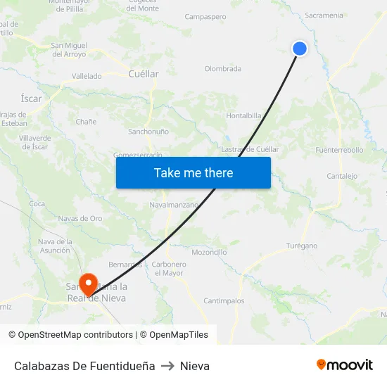 Calabazas De Fuentidueña to Nieva map