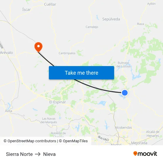 Sierra Norte to Nieva map