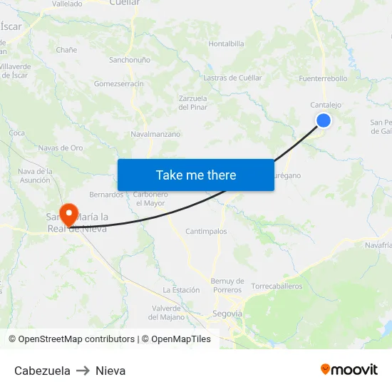 Cabezuela to Nieva map