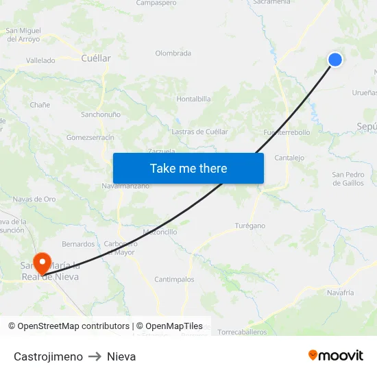 Castrojimeno to Nieva map