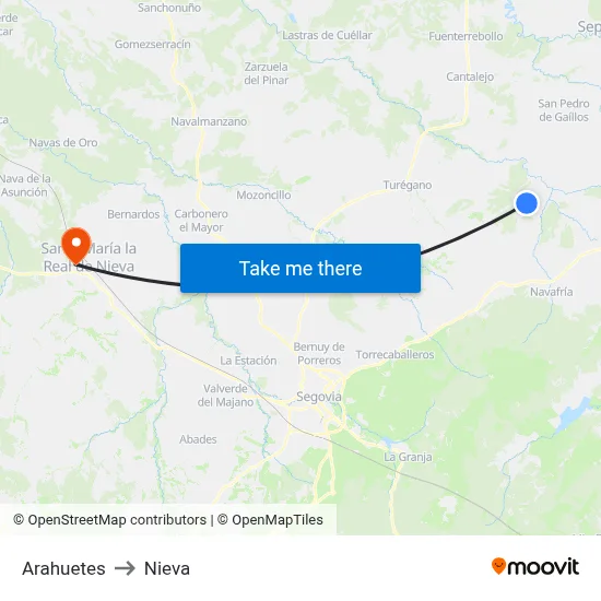Arahuetes to Nieva map