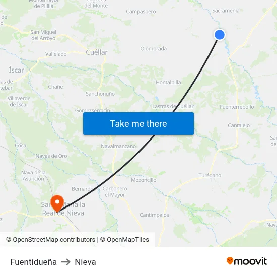 Fuentidueña to Nieva map