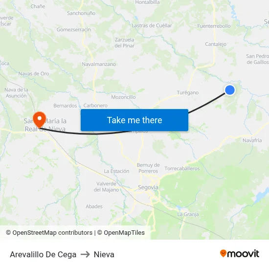 Arevalillo De Cega to Nieva map