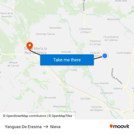Yanguas De Eresma to Nieva map