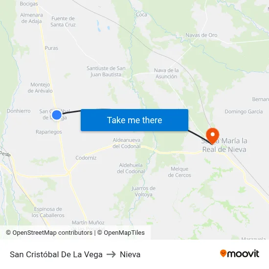 San Cristóbal De La Vega to Nieva map