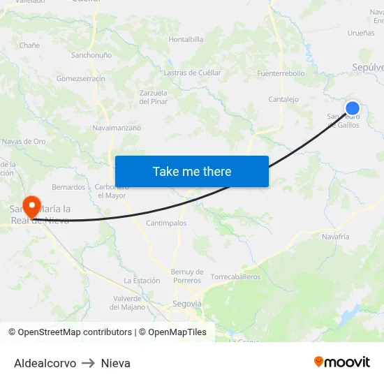 Aldealcorvo to Nieva map