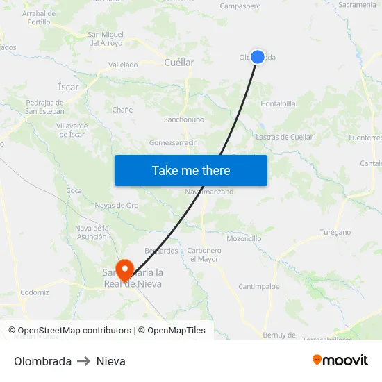 Olombrada to Nieva map