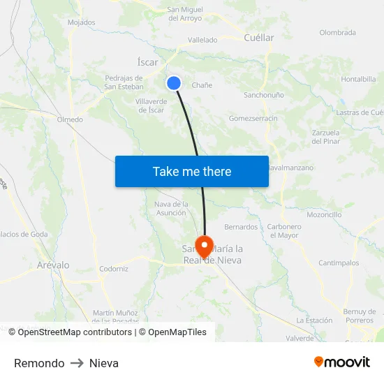 Remondo to Nieva map