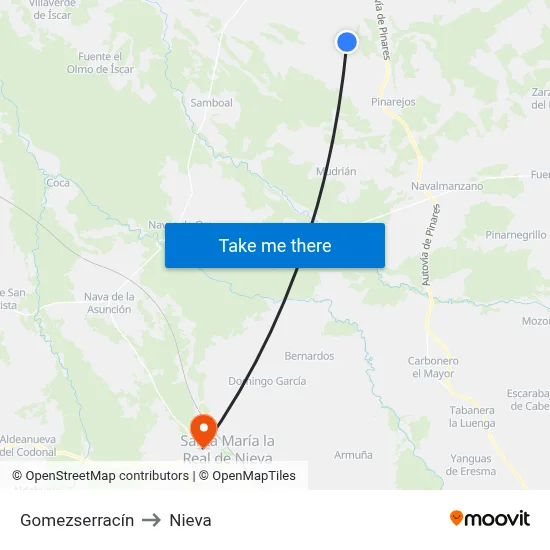Gomezserracín to Nieva map