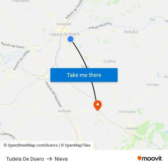 Tudela De Duero to Nieva map