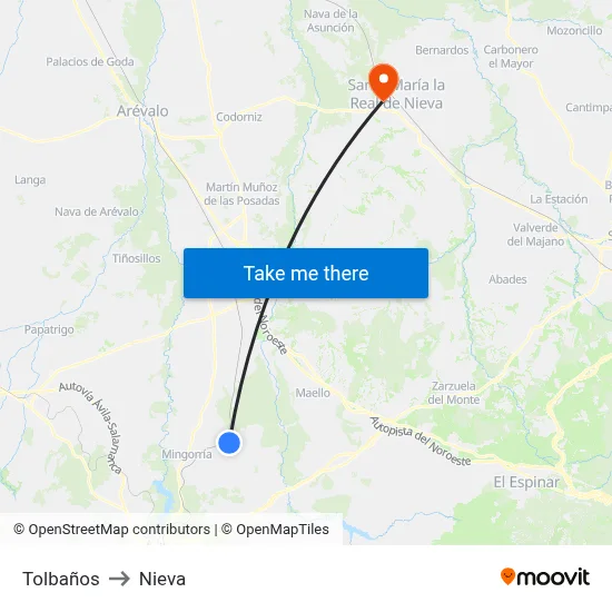 Tolbaños to Nieva map