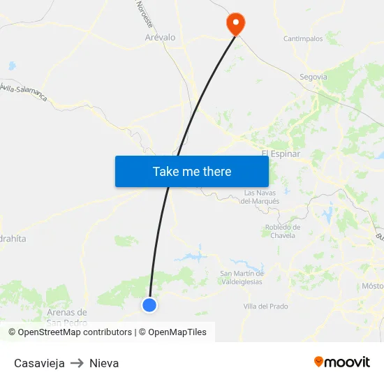Casavieja to Nieva map