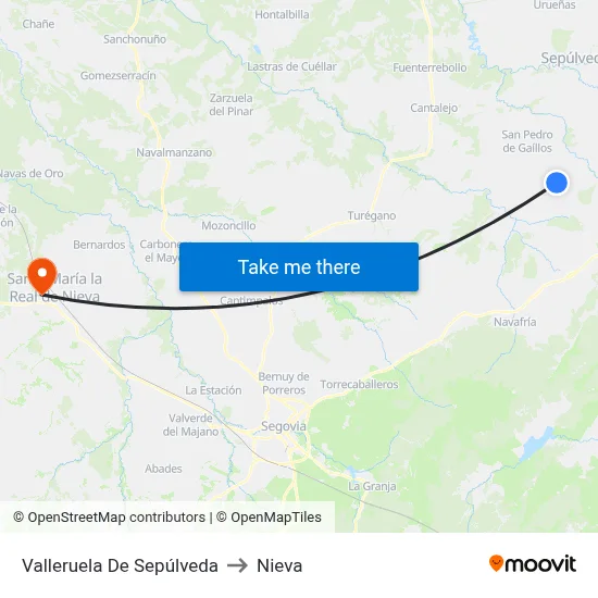 Valleruela De Sepúlveda to Nieva map