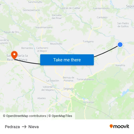 Pedraza to Nieva map