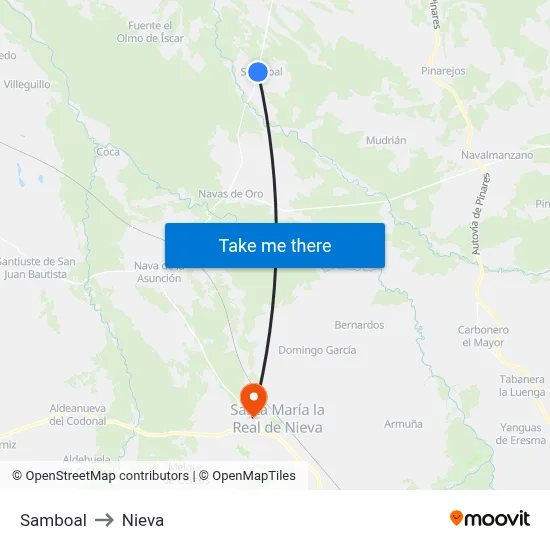 Samboal to Nieva map