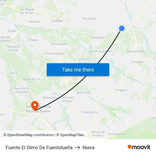 Fuente El Olmo De Fuentidueña to Nieva map