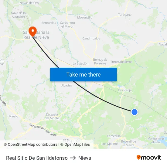 Real Sitio De San Ildefonso to Nieva map