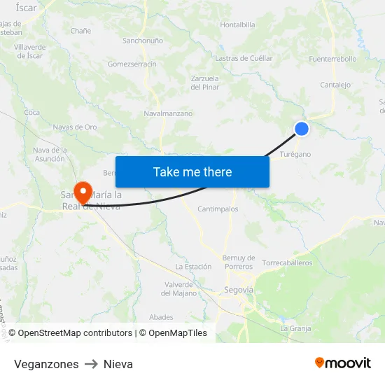 Veganzones to Nieva map