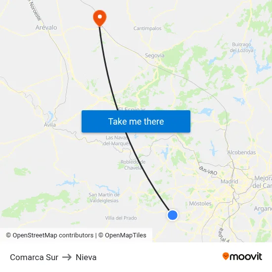 Comarca Sur to Nieva map