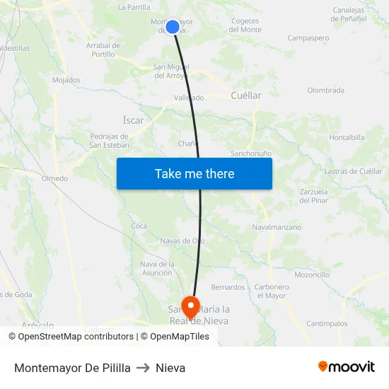 Montemayor De Pililla to Nieva map