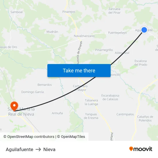 Aguilafuente to Nieva map