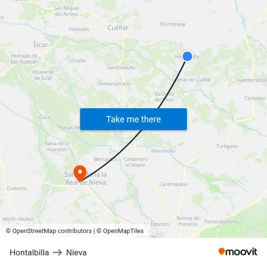 Hontalbilla to Nieva map